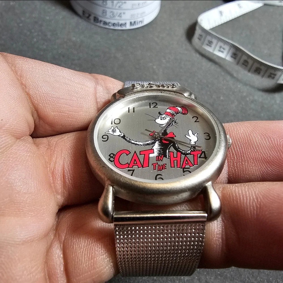 Vintage 1997 Dr. Seuss Cat In The Hat Silver Tone Quartz Watch Working 3ATM WR - Picture 2 of 9